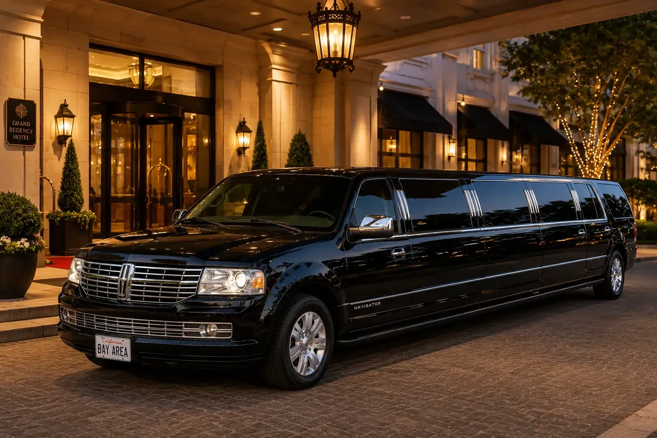 Black 14 Passenger Navigator Limousine for party bus rental in Keyes, CA