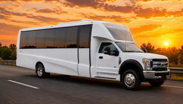 18 Passenger Party Bus The white 18 Passenger Party Bus, ready to rent