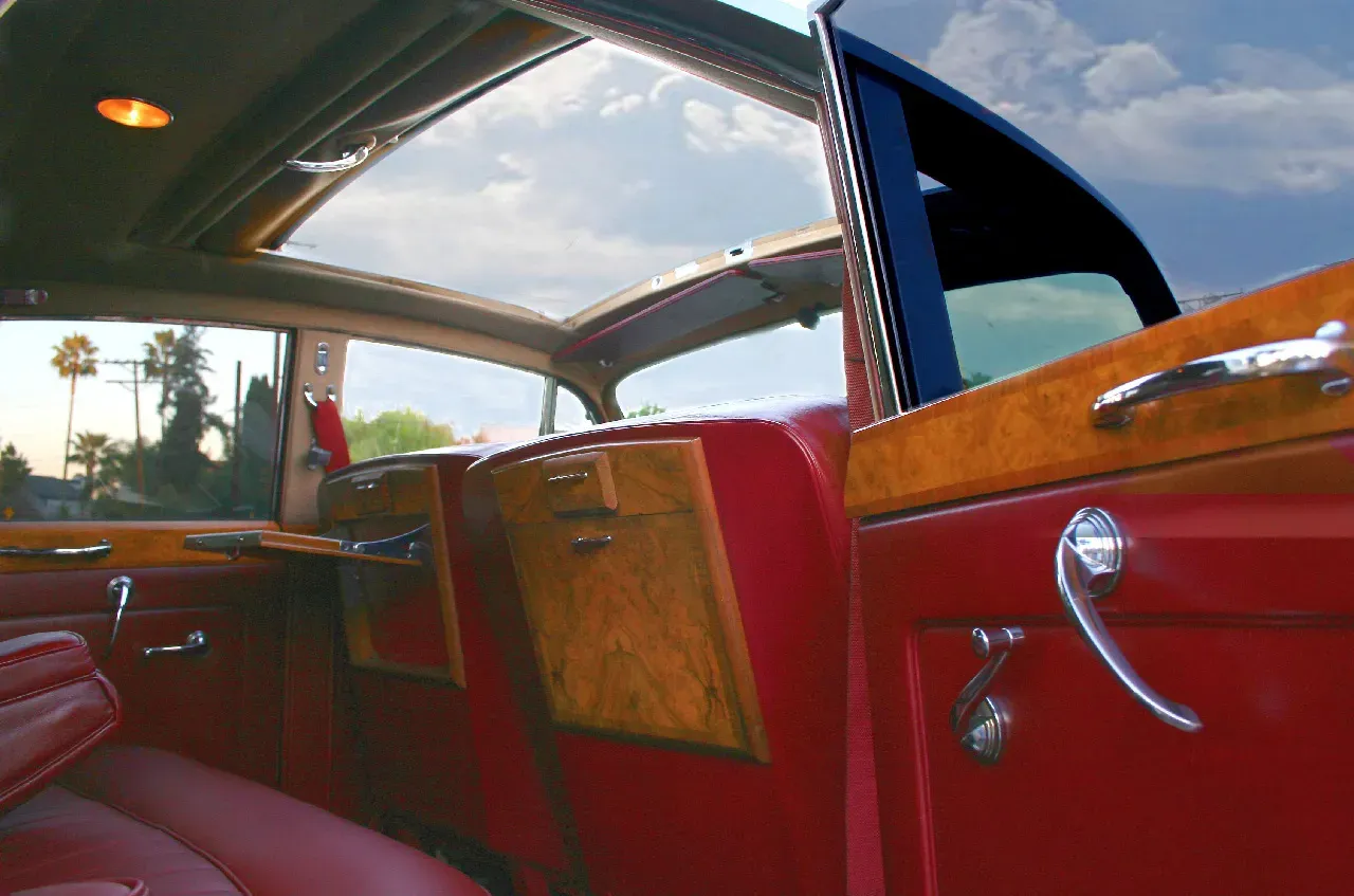 1958 Silver Rolls-Royce Silver Cloud I interior for wedding car rental in Tarzana, CA