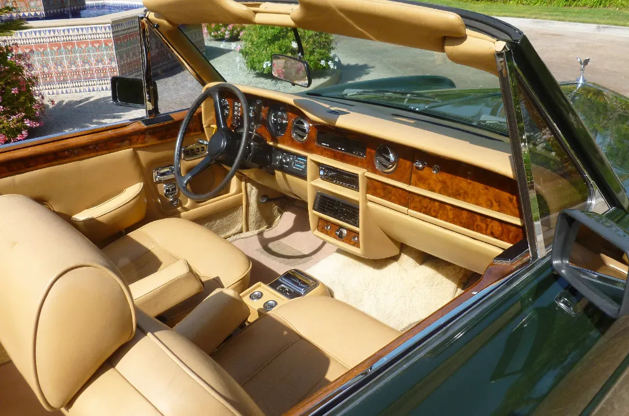 1983 Rolls-Royce Corniche Convertible interior with convertible roof for exotic and luxury car rental in Tarzana, CA