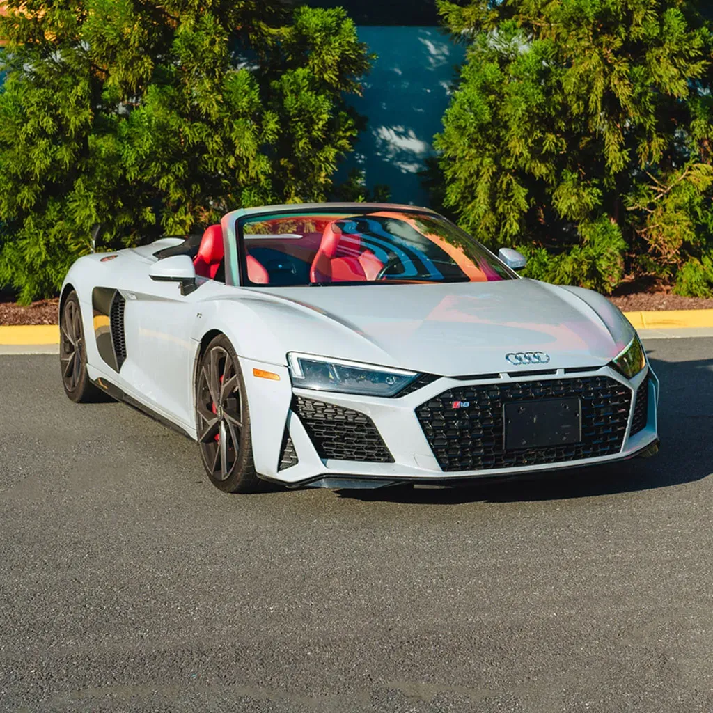 Silver 2022 Audi R8 V10 Spyder Iblis for sports car rental