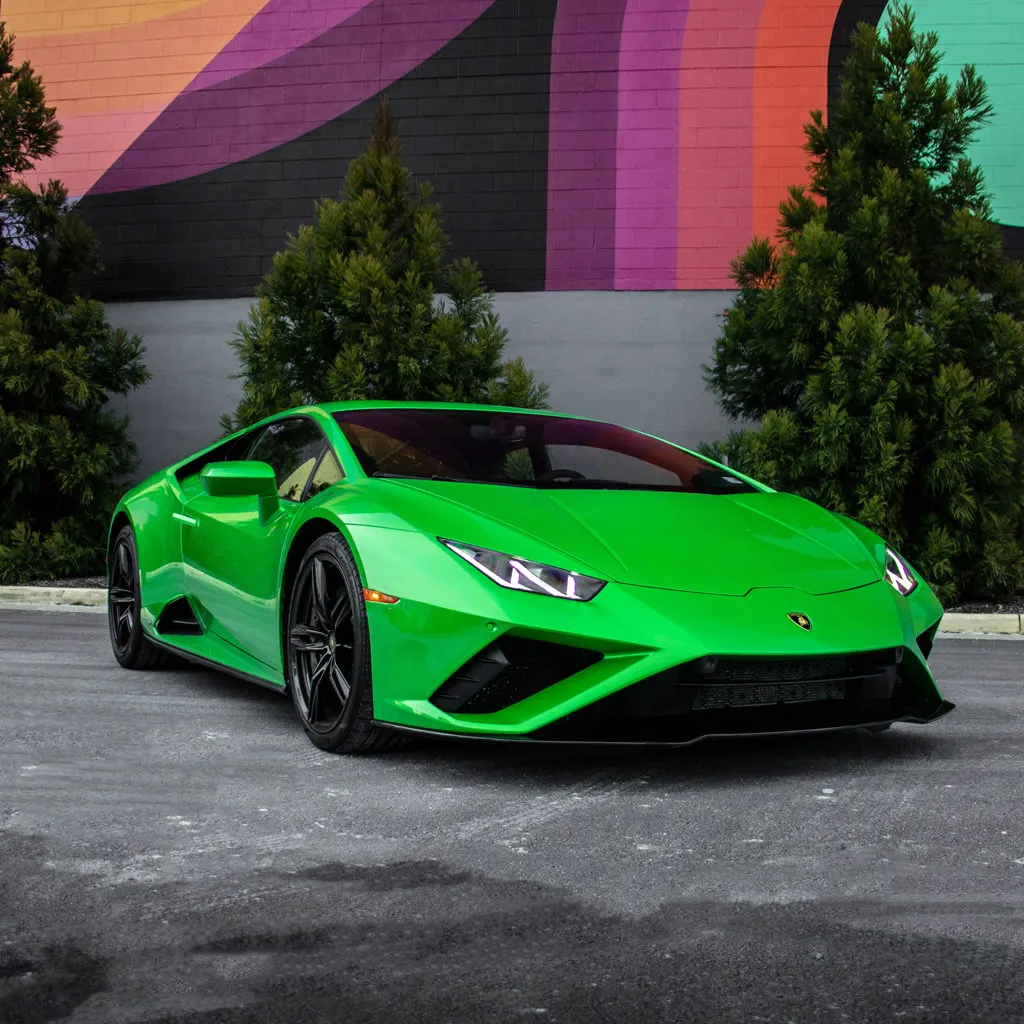 Green 2022 Lamborghini Huracan EVO Verde Mantis for exotic and luxury car rental