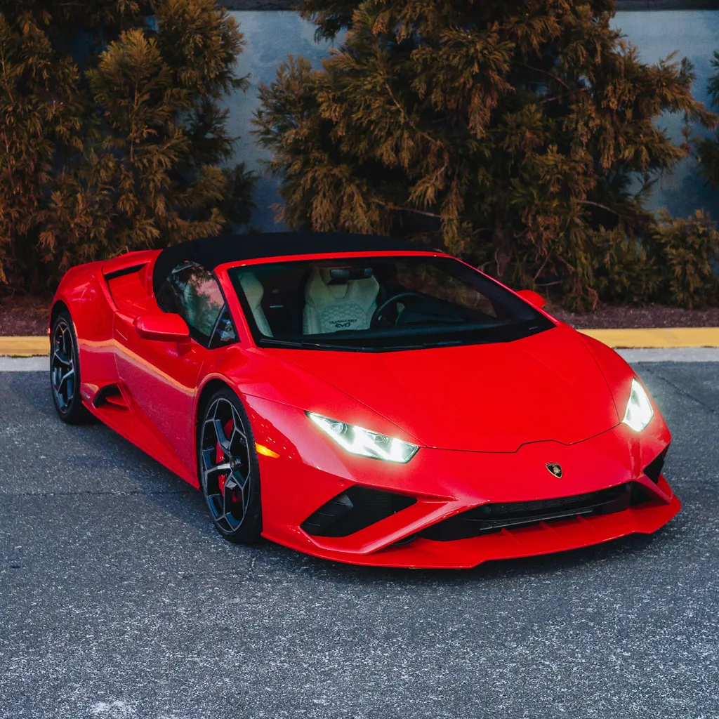 Red 2023 Lamborghini Huracan EVO Spyder, photo 12 for sports car rental
