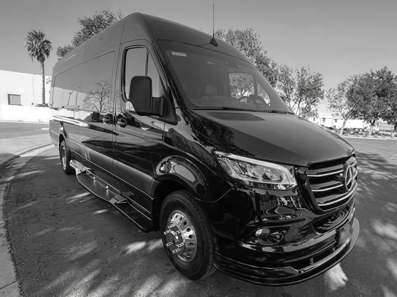 2024 Mercedes-Benz Sprinter 12 Passenger Limousine The black 2024 Mercedes-Benz Sprinter 12 Passenger Limousine, ready to rent