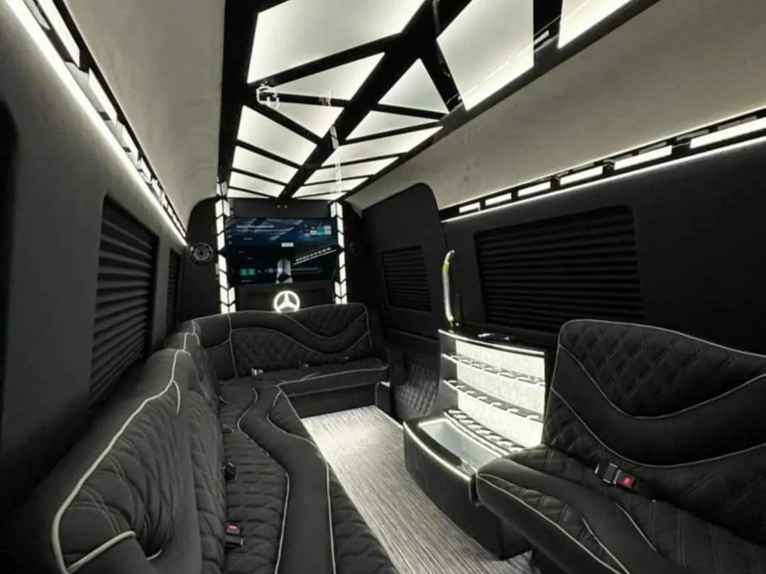 The black 2026 Mercedes-Benz Sprinter Limousine (Sylvester), shot 2