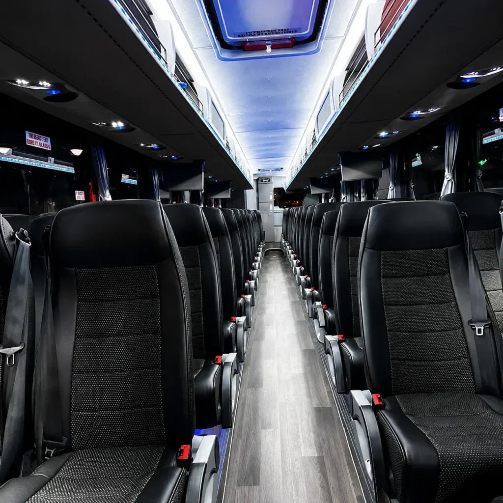 Black 55 Pax Motor Coach for charter bus rental in Keyes, CA