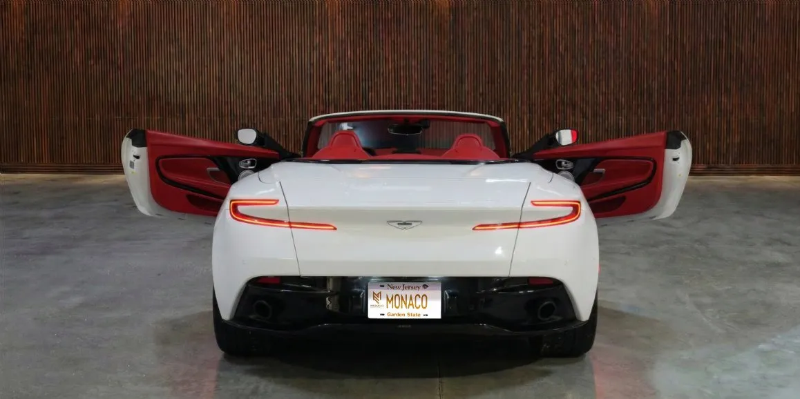White Aston Martin DB11 exterior with convertible roof, photo 5 for sports car rental in Toms River, NJ