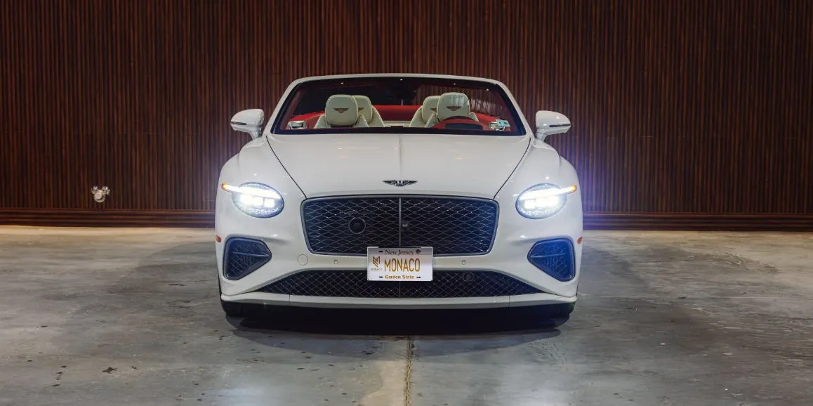 White Bentley GTC Speed exterior with convertible roof for exotic and luxury car rental in Toms River, NJ