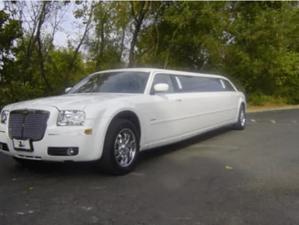 The white C300 Limousine, showing tinted windows