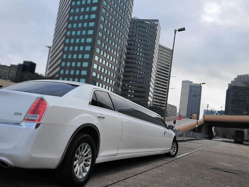 White C300 Limousine for limo rental in Energy, TX