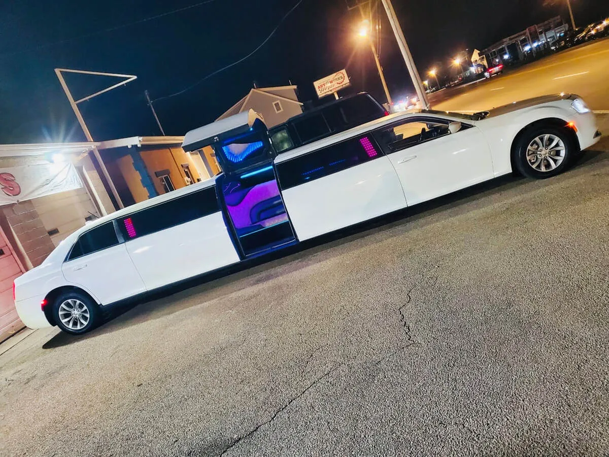 White Chrysler 300 Jet Doors exterior with bridal (jet) door for limo rental