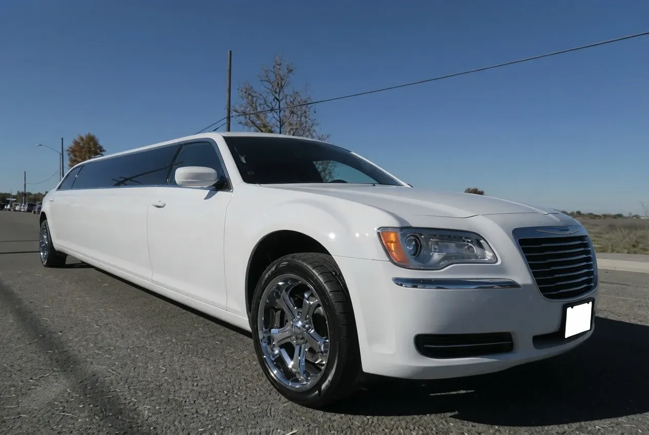 The white Chrysler 300 Limousine, ready to rent