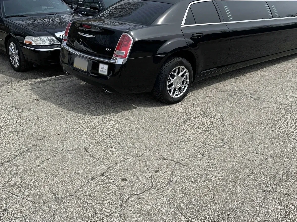 The pink Chrysler Limousine, ready to rent