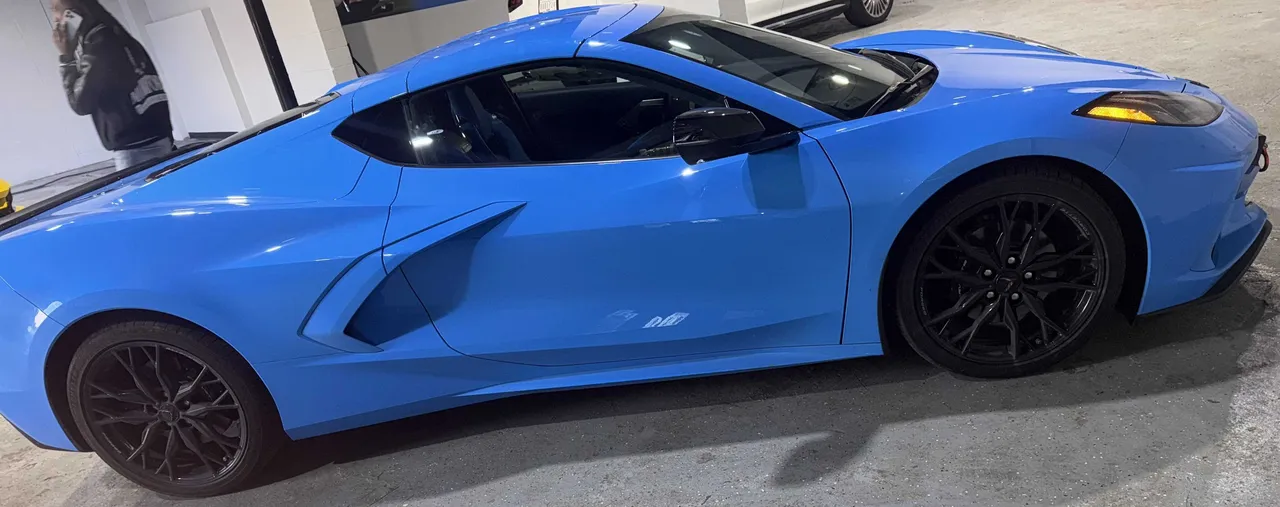 Blue Chevrolet Corvette exterior for sports car rental in Southfield, MI