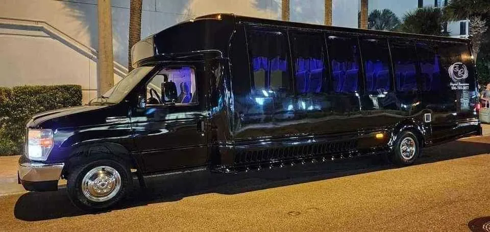 Black 2019 Luxury Party Bus (Dark Shadow) for party bus rental in Palm Coast, FL