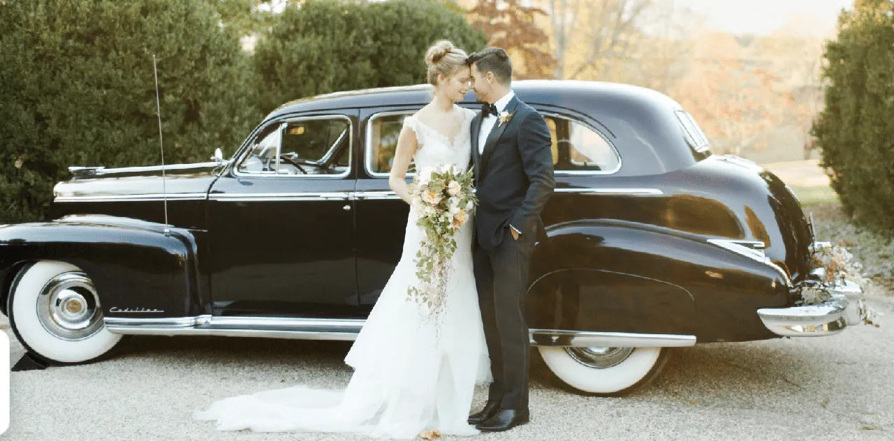 Blue Fleetwood Cadillac exterior, photo 4 for wedding car rental