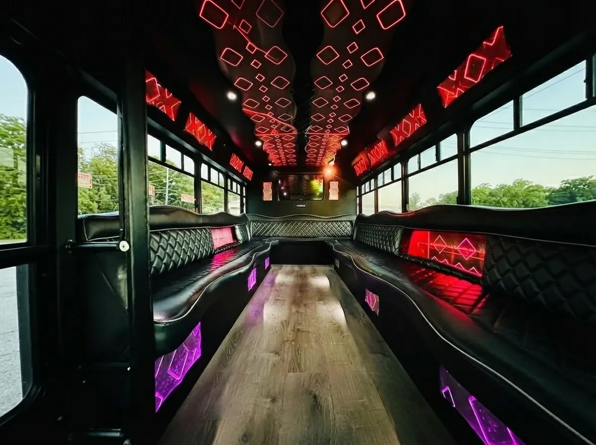The white Ford E-450 Series Party Bus, shot 9