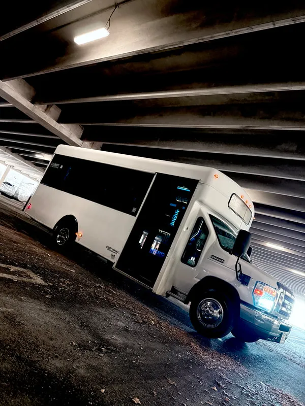 White Ford E-450 Series Party Bus exterior, photo 8 for party bus rental in North Attleboro, MA
