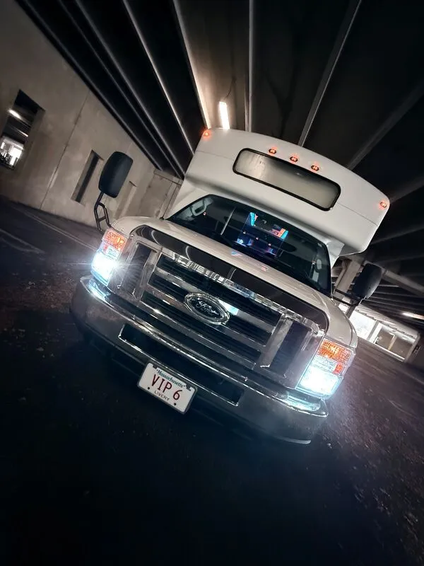White Ford E-450 Series Party Bus exterior, photo 5 for party bus rental in North Attleboro, MA