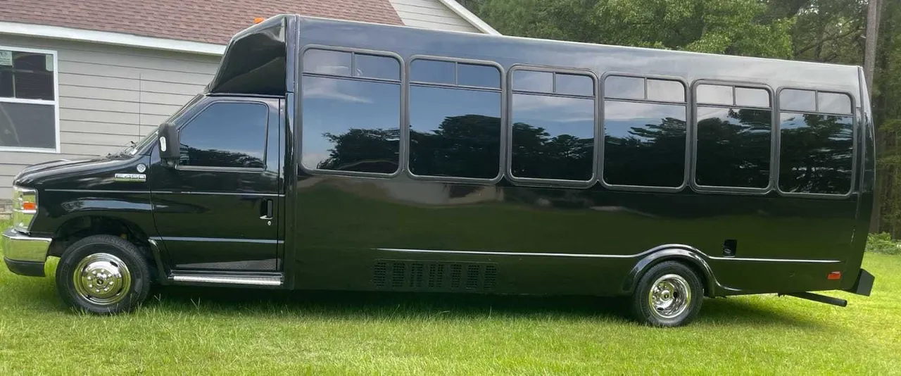 Black Ford Party Bus exterior for party bus rental