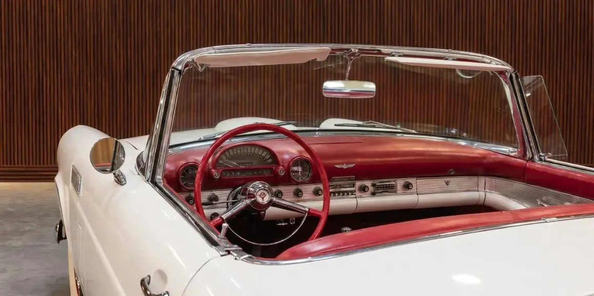 Ford Thunderbird interior with convertible roof for wedding car rental