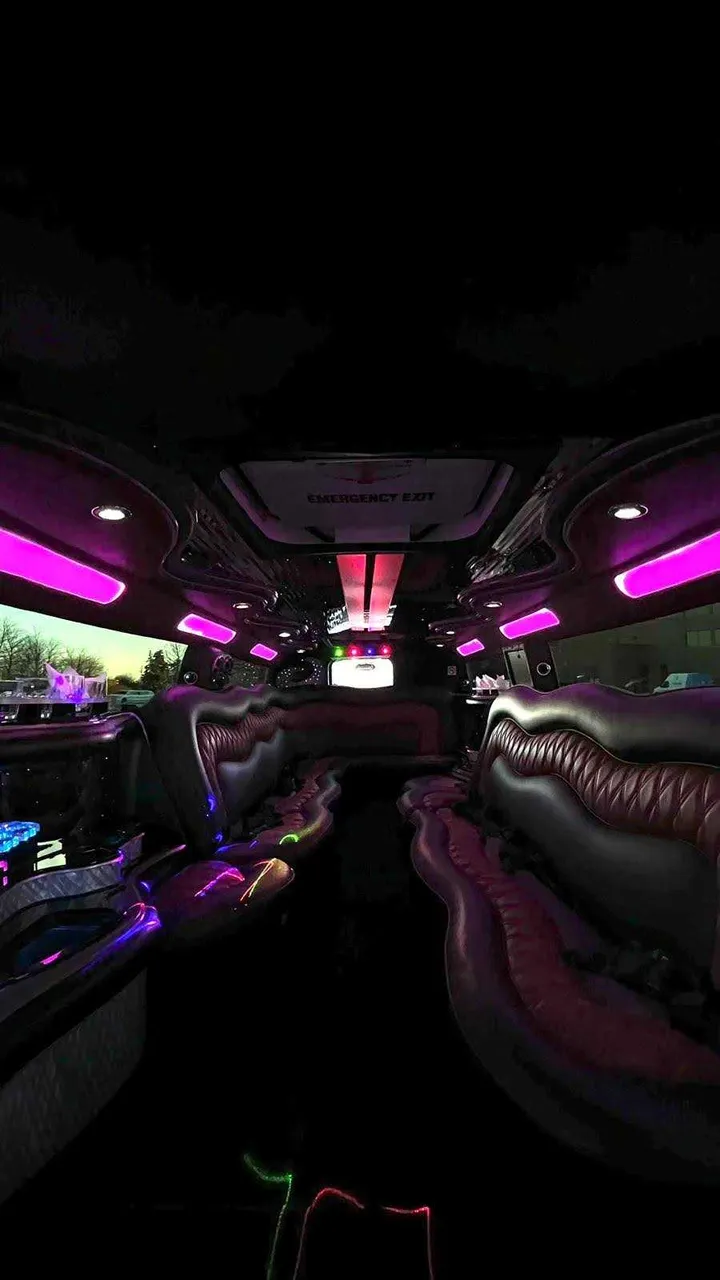 Hummer H2 Limousine interior with LED accent lighting for limo rental in Palatine, IL