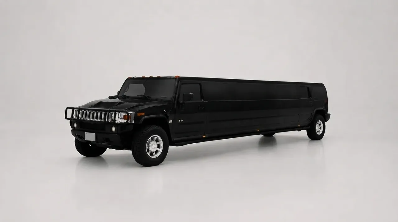 The black Hummer H2 Limousine, ready to rent