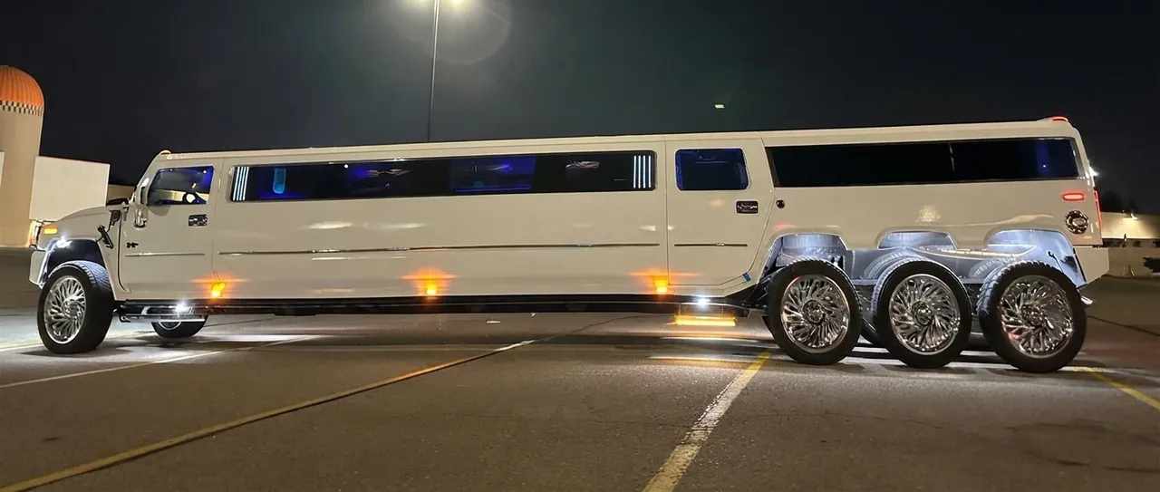 The Hummer H2 Triple Axle White, ready to rent