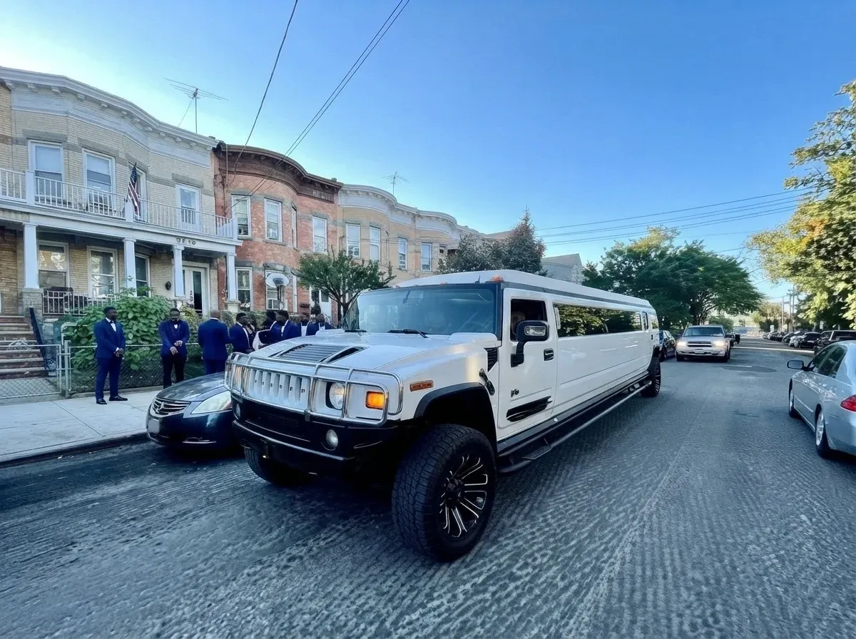 The white Hummer Limousine, ready to rent