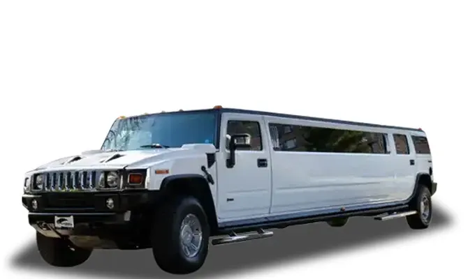 The white Hummer Limousine, ready to rent