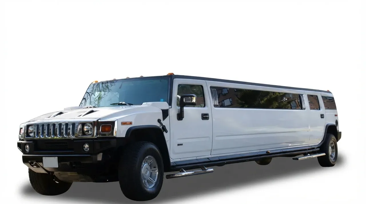 The white Hummer Limousine, ready to rent