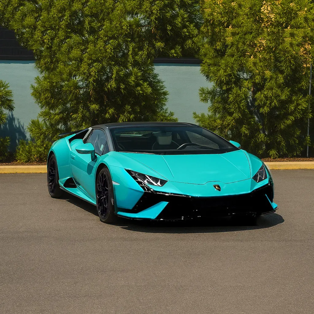 Blue Lamborghini Huracan EVO w/ Tecnica Fascia for exotic and luxury car rental