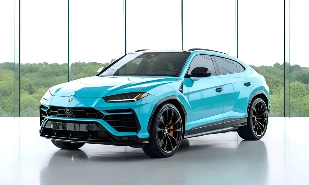 The blue Lamborghini Urus, ready to rent