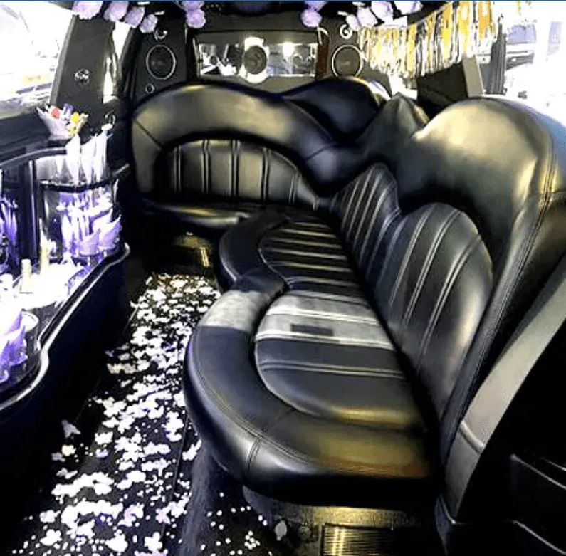 Lincoln MKT Limo interior with sofa-style seating for limo rental in El Monte, CA