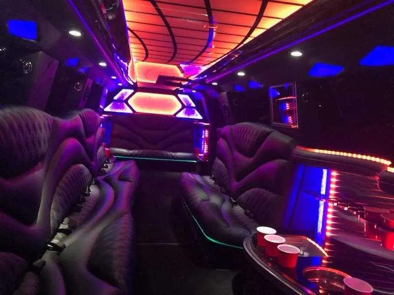 Lincoln MKT Limousine interior with LED accent lighting and LED ceiling lighting for wedding car rental in Montville, NJ