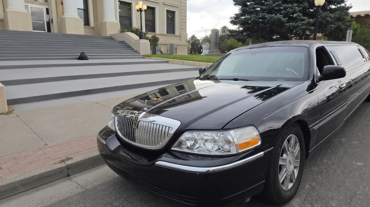 The black Lincoln Town Car Limousine, ready to rent