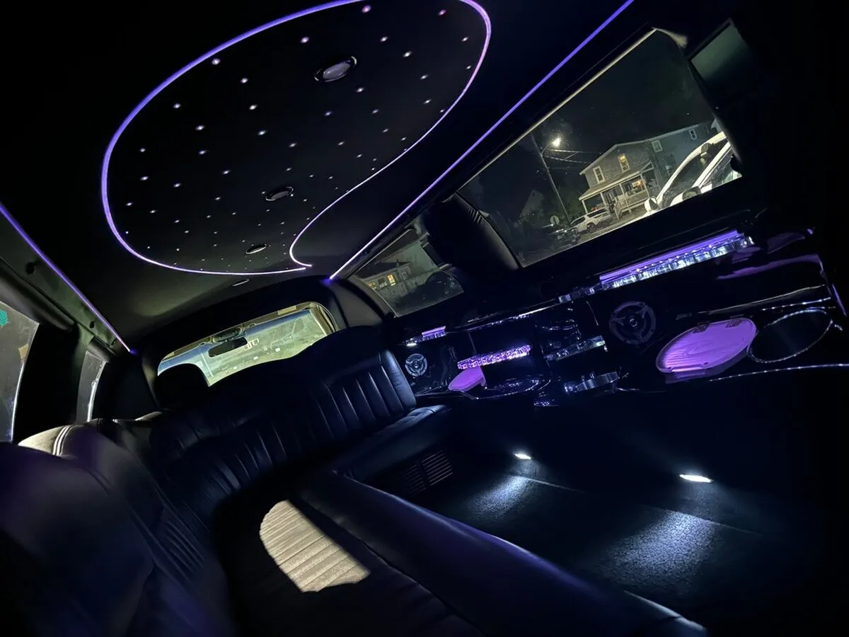 Lincoln Town Car Limousine interior with starlight or fiber-optic ceiling for limo rental