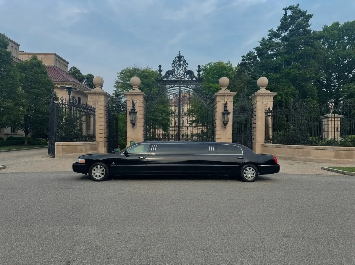 The black Lincoln Town Car Limousine, ready to rent