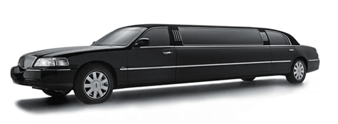 The black Lincoln Town Car Limousine, ready to rent