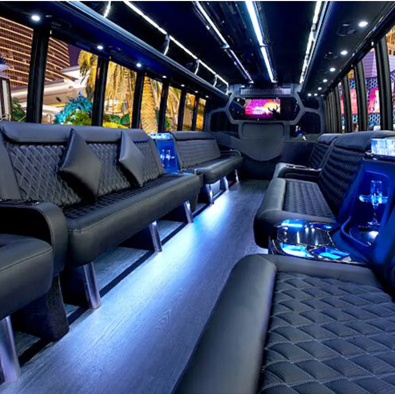 38 Passenger Luxury Party Bus interior for party bus rental in Hawthorne, CA