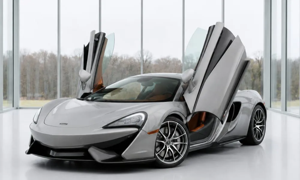 The silver McLaren 570S, ready to rent