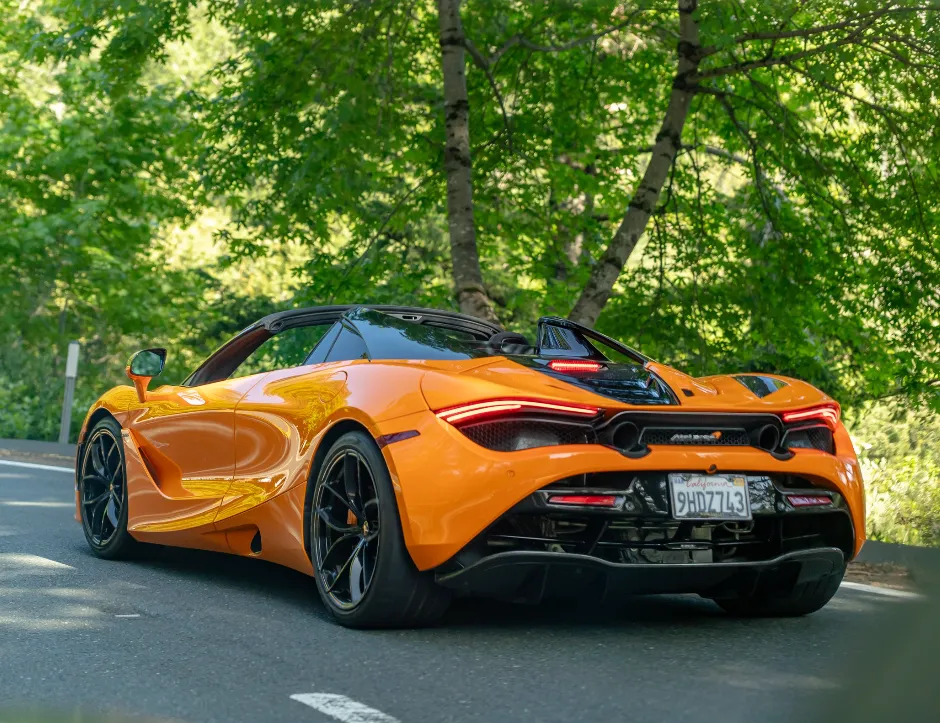 Orange McLaren 720S Performance Spider for exotic and luxury car rental in Napa, CA