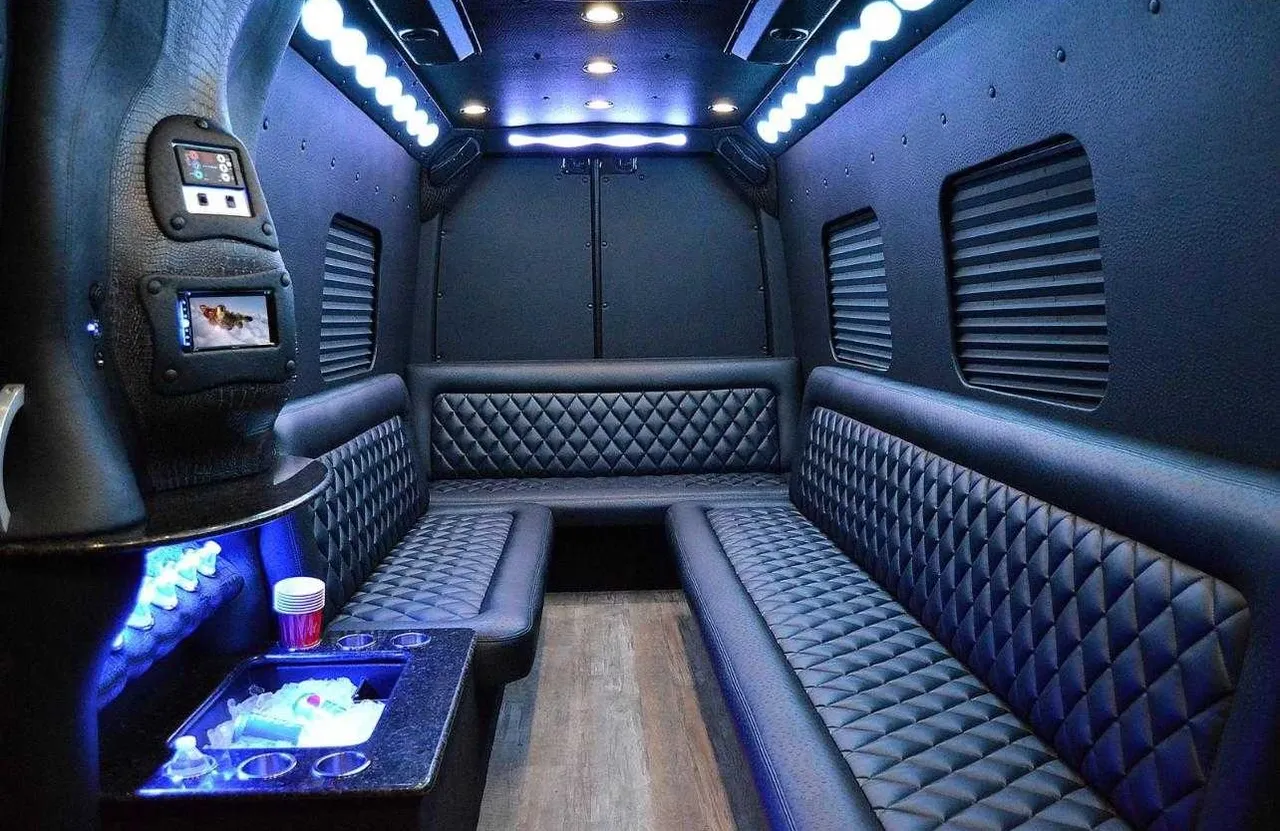 The black Mercedes-Benz Limousine Coach, ready to rent