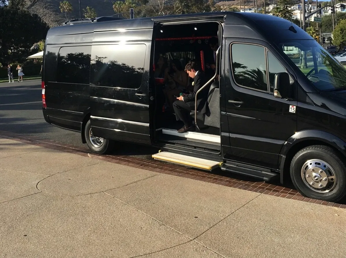 The black Mercedes-Benz Limousine Sprinter, ready to rent