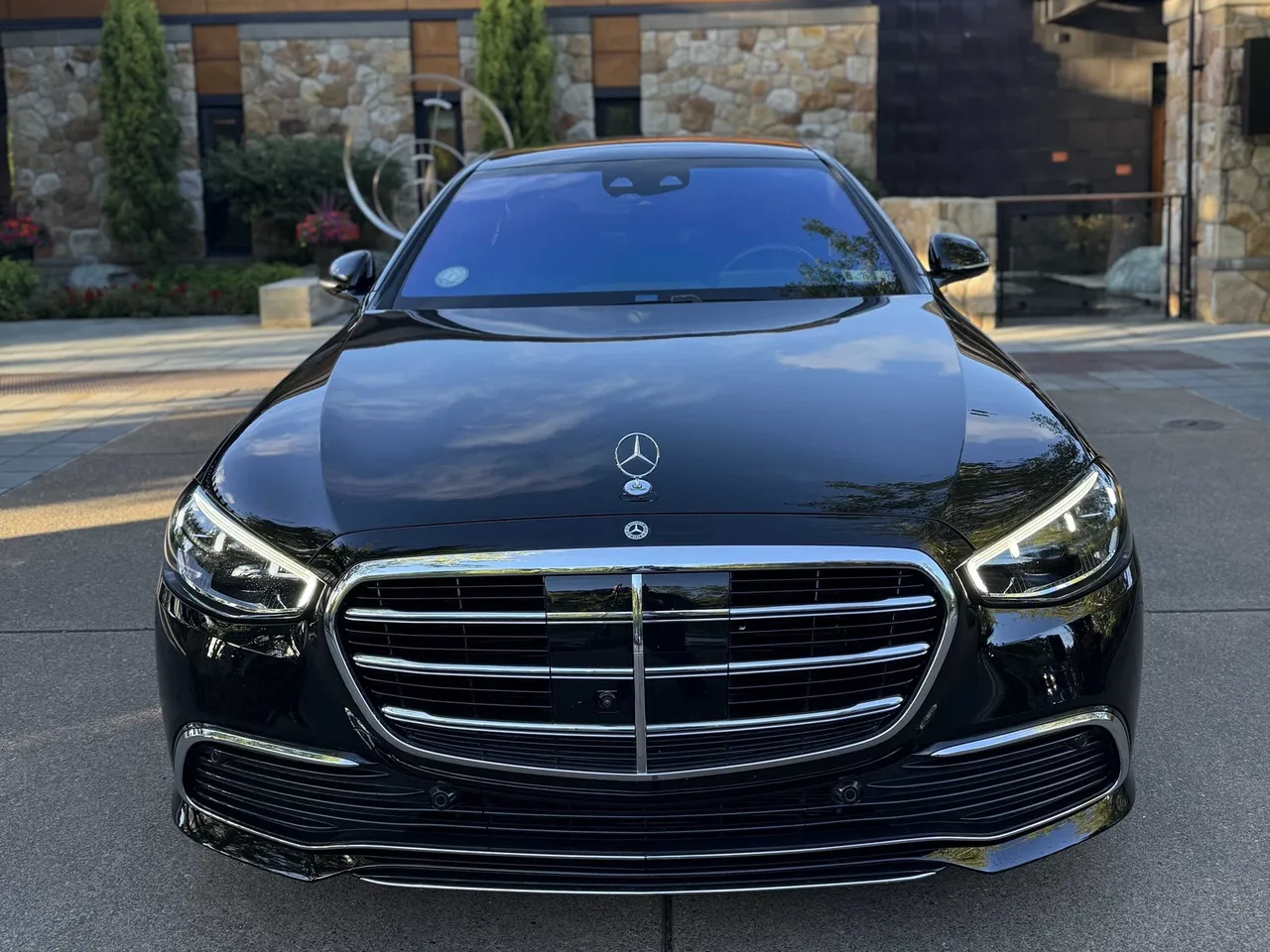 The black Mercedes-Benz S-Class, ready to rent