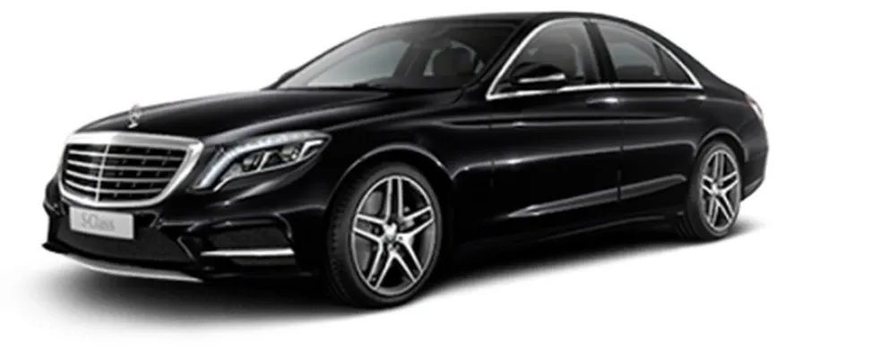 The black Mercedes-Benz S-Class, ready to rent