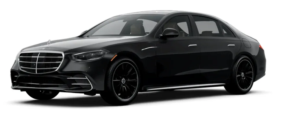 The black Mercedes-Benz S-Class, ready to rent