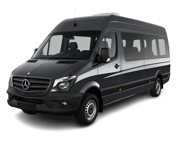 The black Mercedes-Benz Sprinter, ready to rent