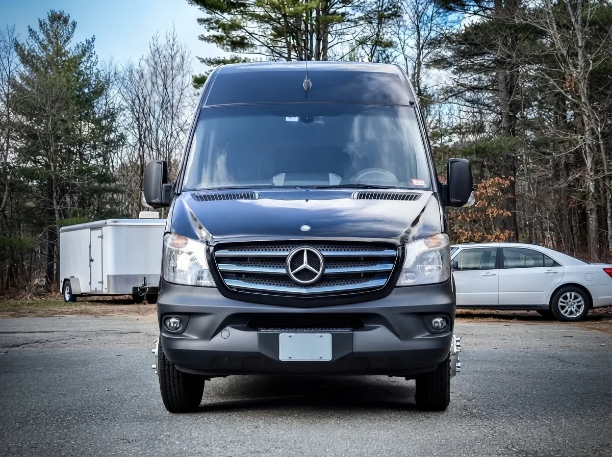 The black Mercedes-Benz Sprinter Limousine, ready to rent