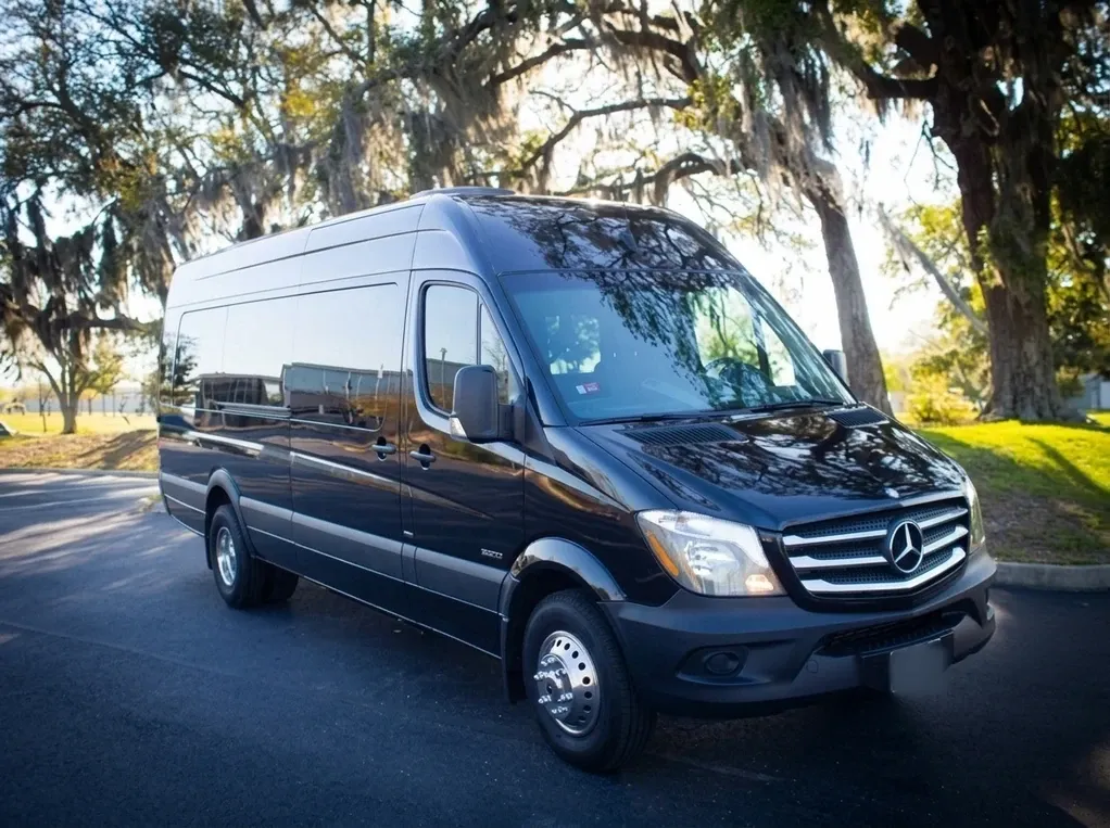 The black Mercedes-Benz Sprinter Limousine, ready to rent